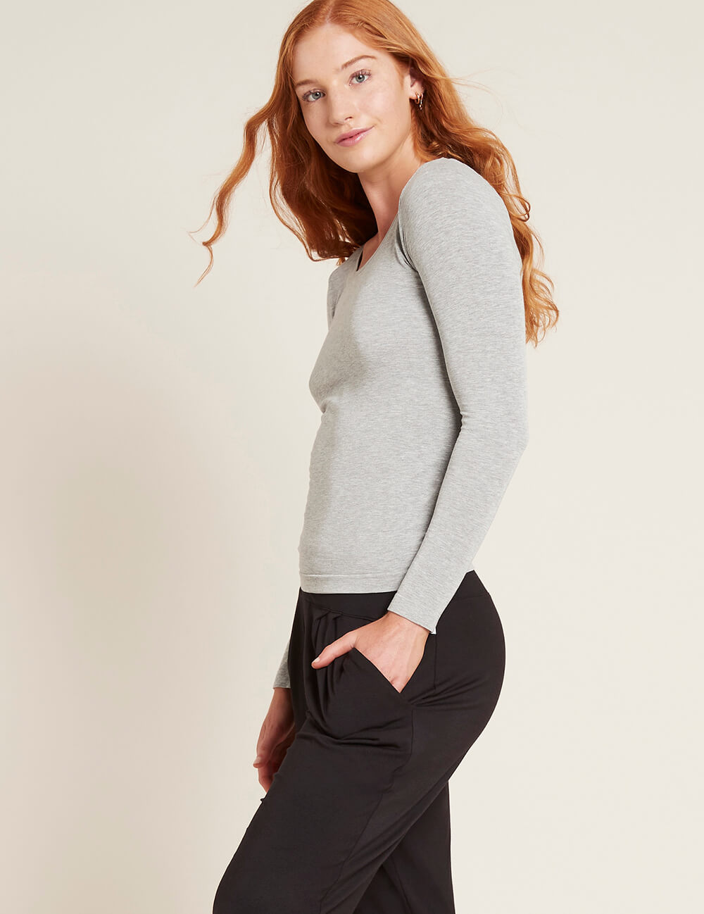 Women's Base Layer Long Sleeve Top - Light Grey Marl