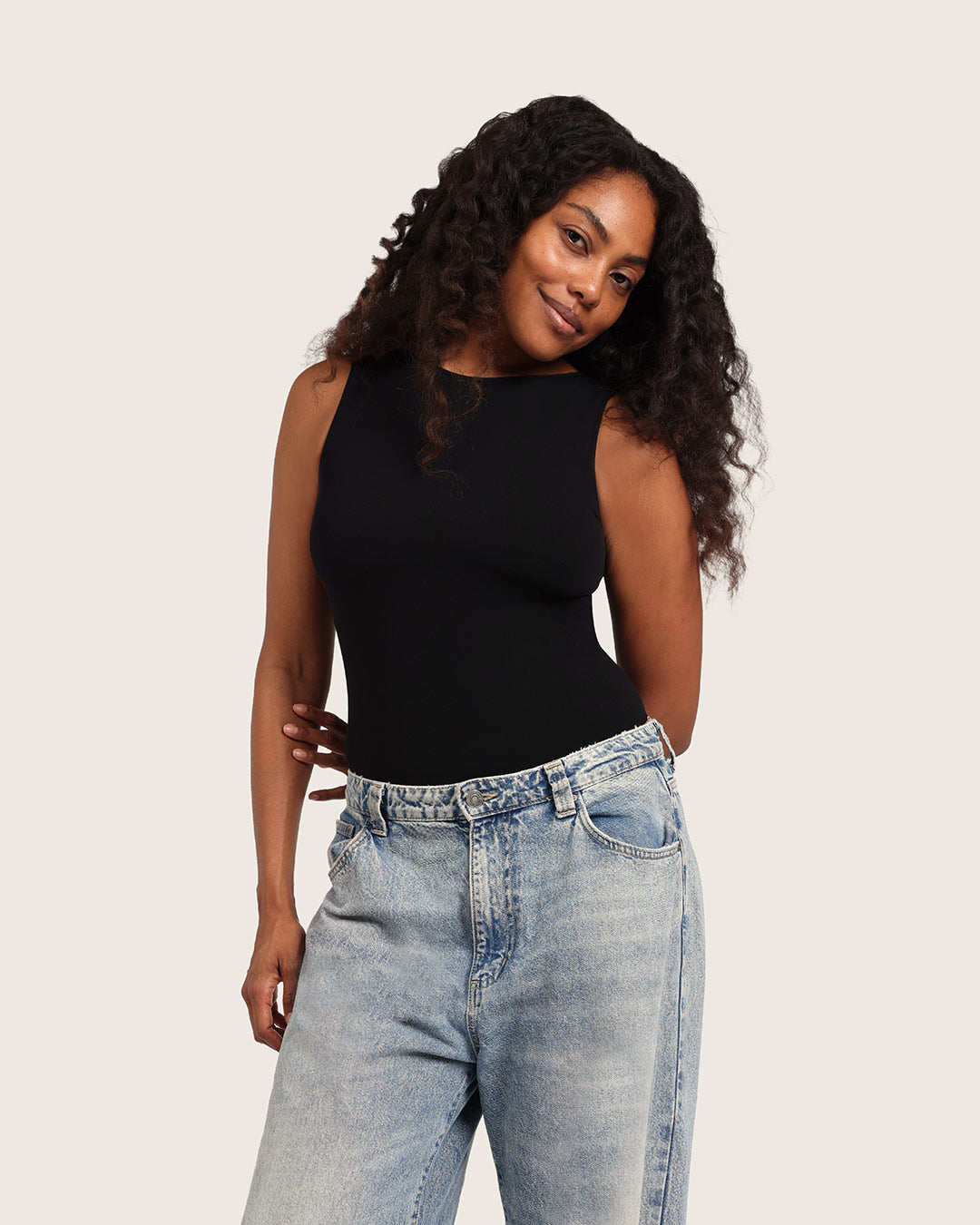 Ribbed Boat Neck Bodysuit - Black