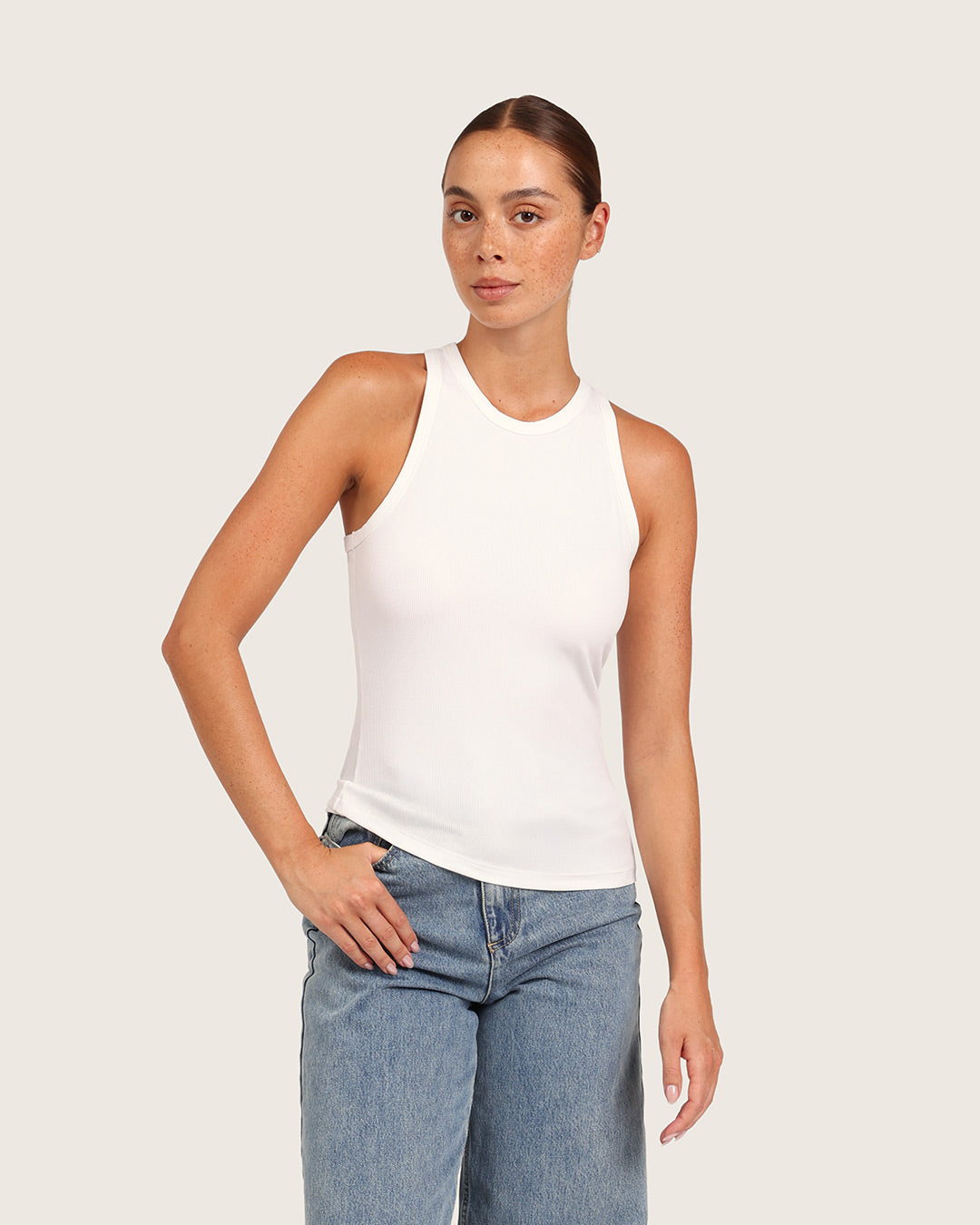Women's Ribbed Racerback Tank - White