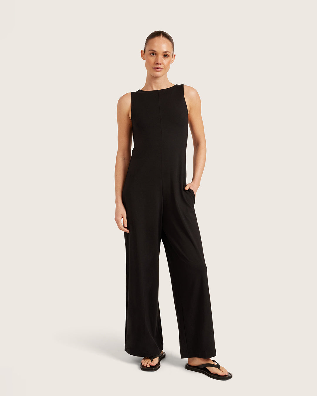 Boat Neck Jumpsuit - Black