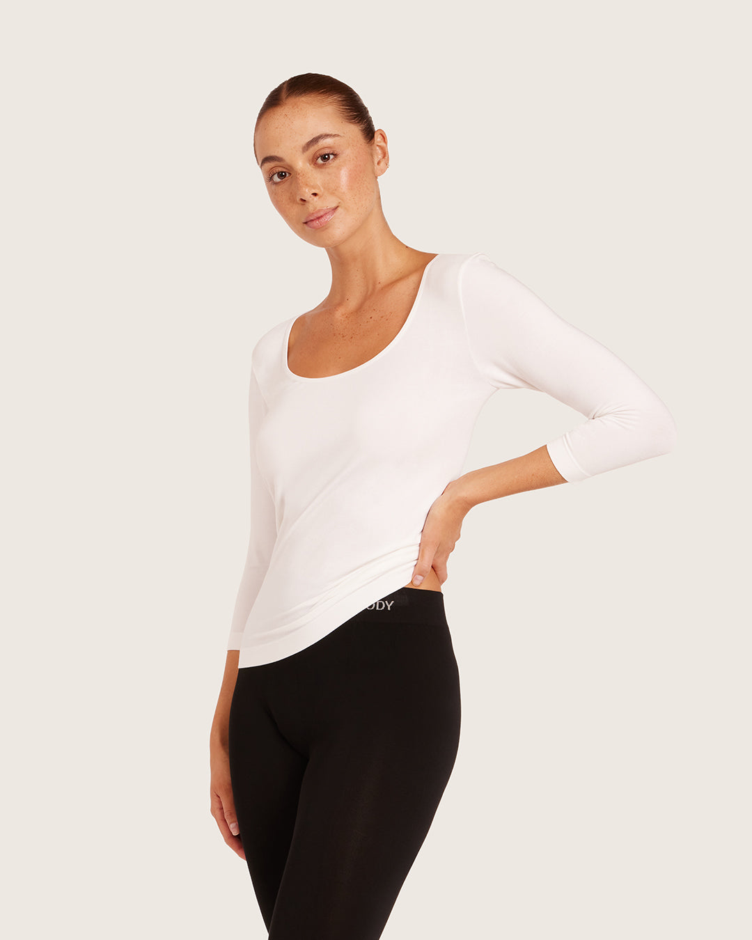 Base Layer 3/4 Sleeve Top - White