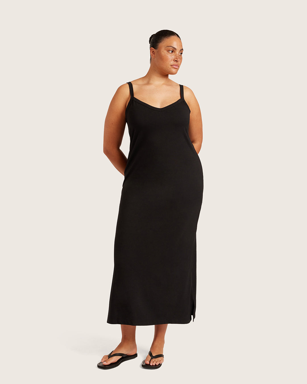 V-Neck Slip Dress - Black