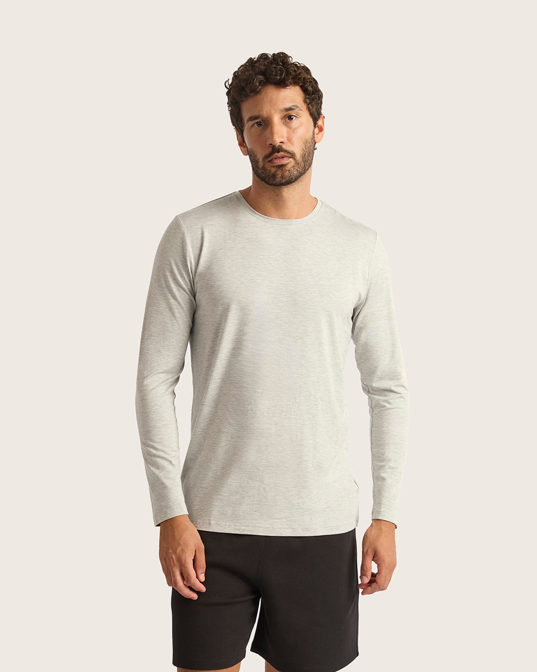 Men's Long Sleeve Crew Neck T-Shirt - Light Grey Marl
