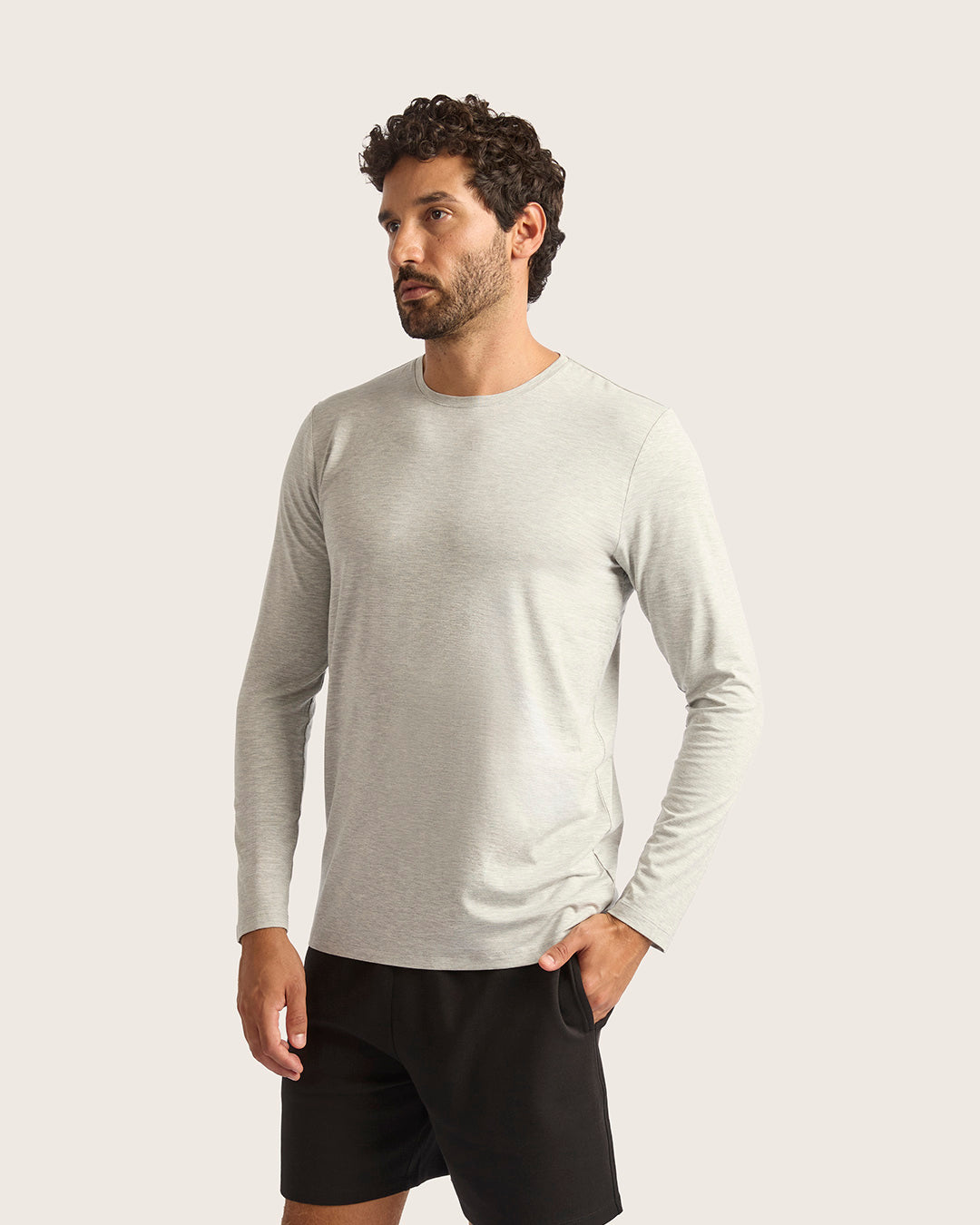 Men's Long Sleeve Crew Neck T-Shirt - Light Grey Marl