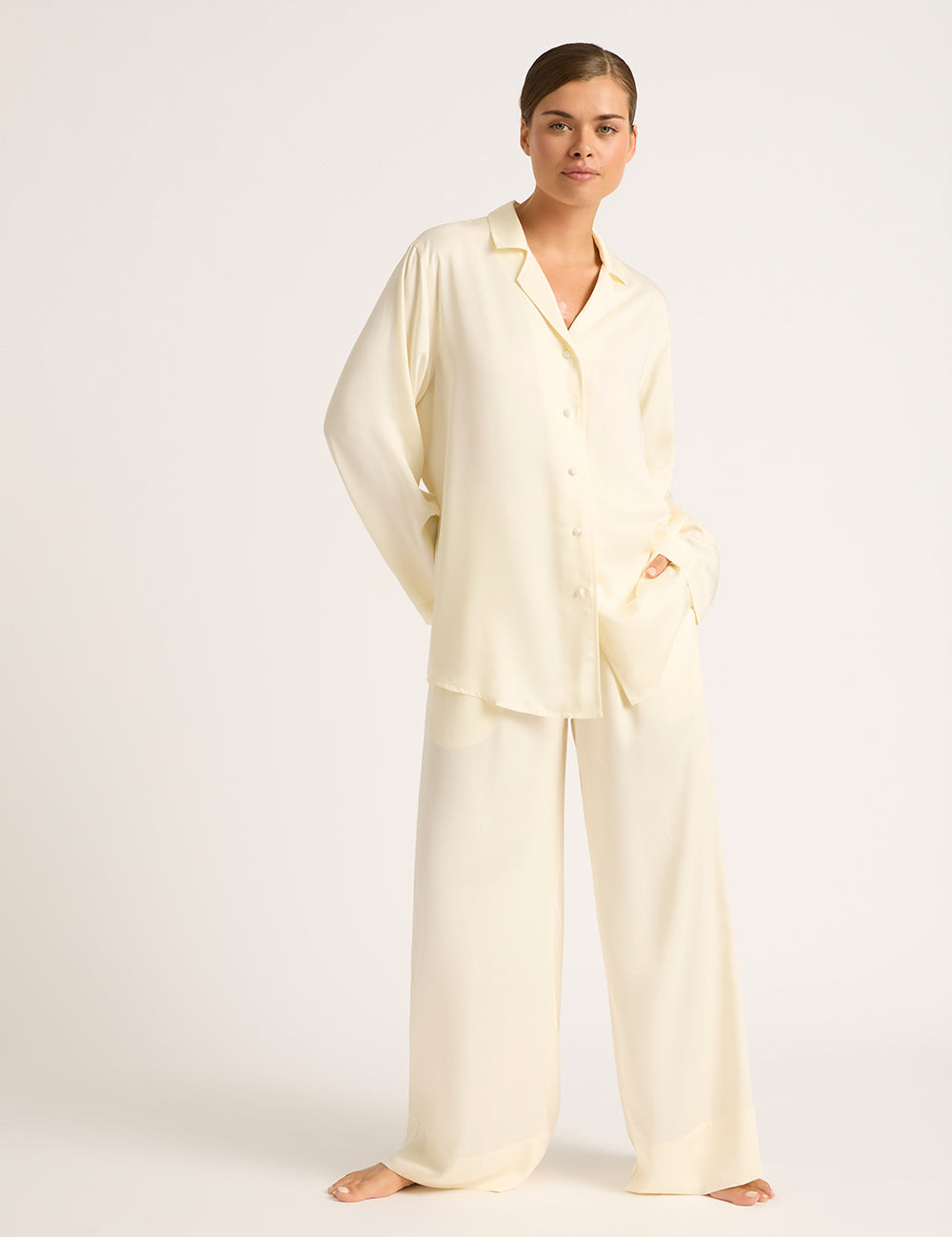 Vegan Silk Wide Leg Pant - Pearl