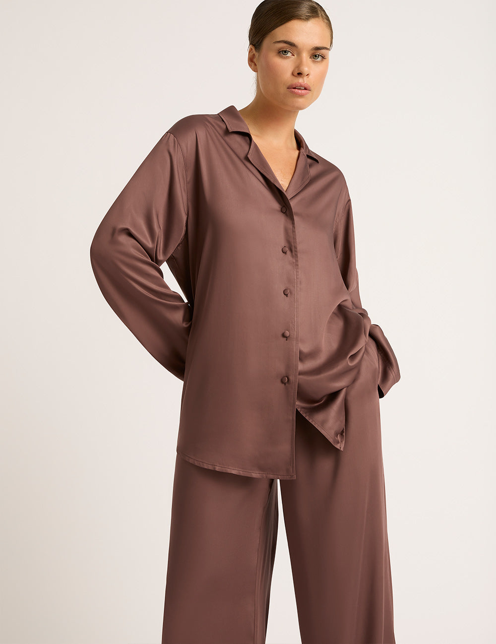 Vegan Silk Long Sleeve Sleep Shirt - Garnet