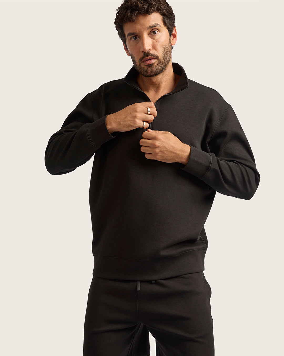 Bamboo CloudKnit Men's Quarter Zip Sweater - Black