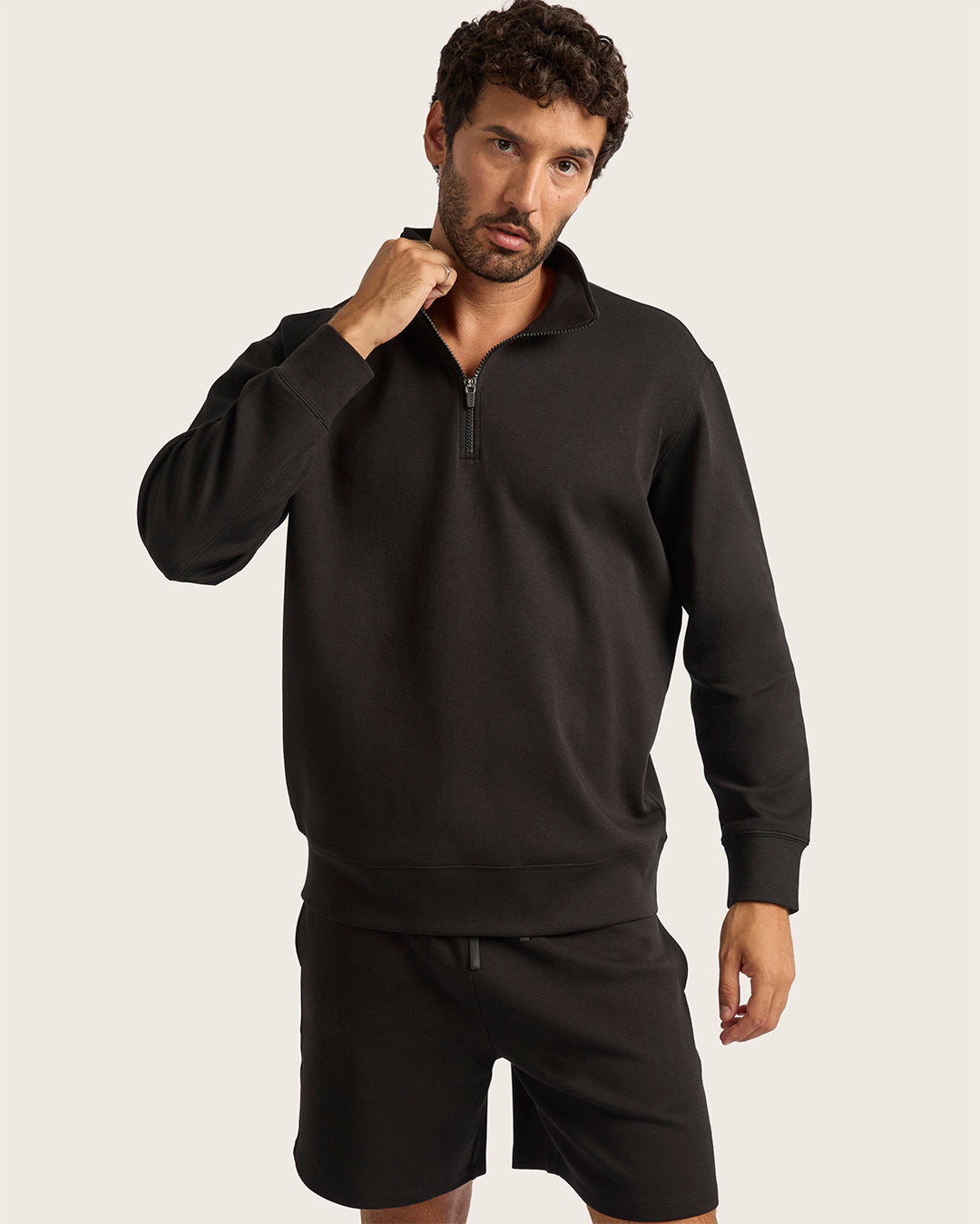 Bamboo CloudKnit Men's Quarter Zip Sweater - Black