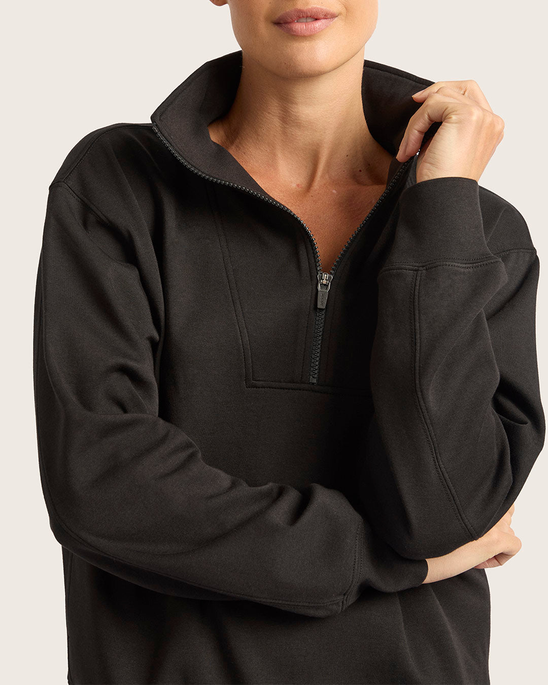 Bamboo CloudKnit Women's Quarter Zip Sweater - Black