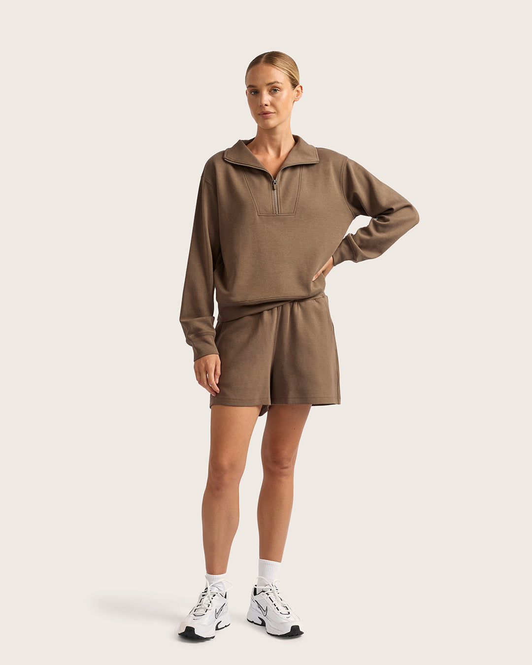 Bamboo CloudKnit Women's Quarter Zip Sweater - Oyster