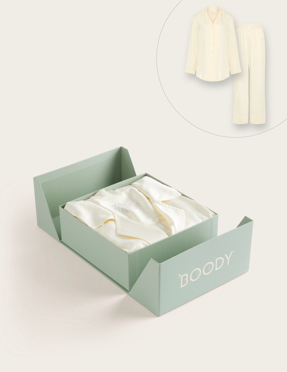 Set Giftbox - Vegan Silk Long Sleeve Sleep Shirt & Wide Leg Sleep Pant - Pearl