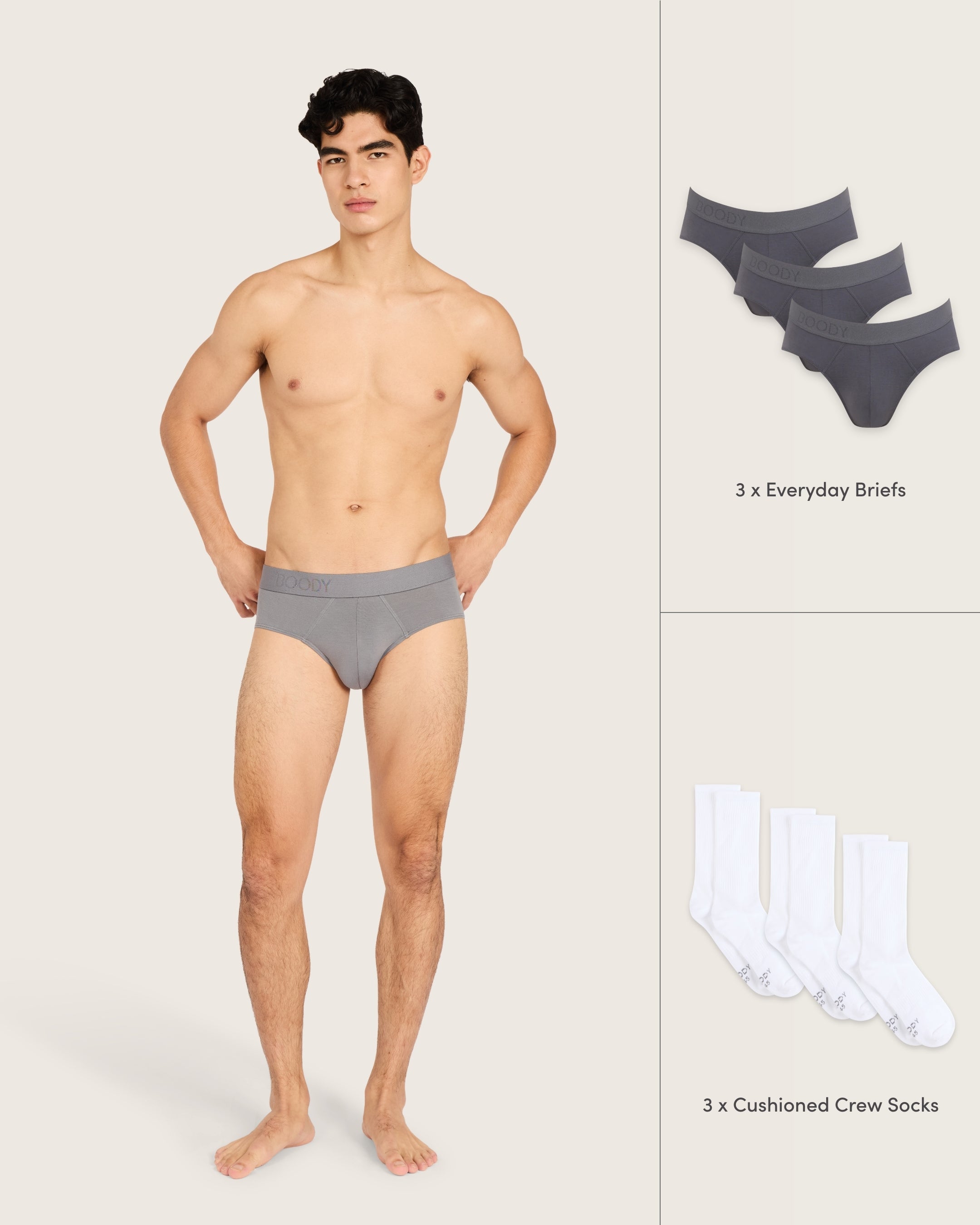 The Everyday Socks & Briefs Pack - Ash/White