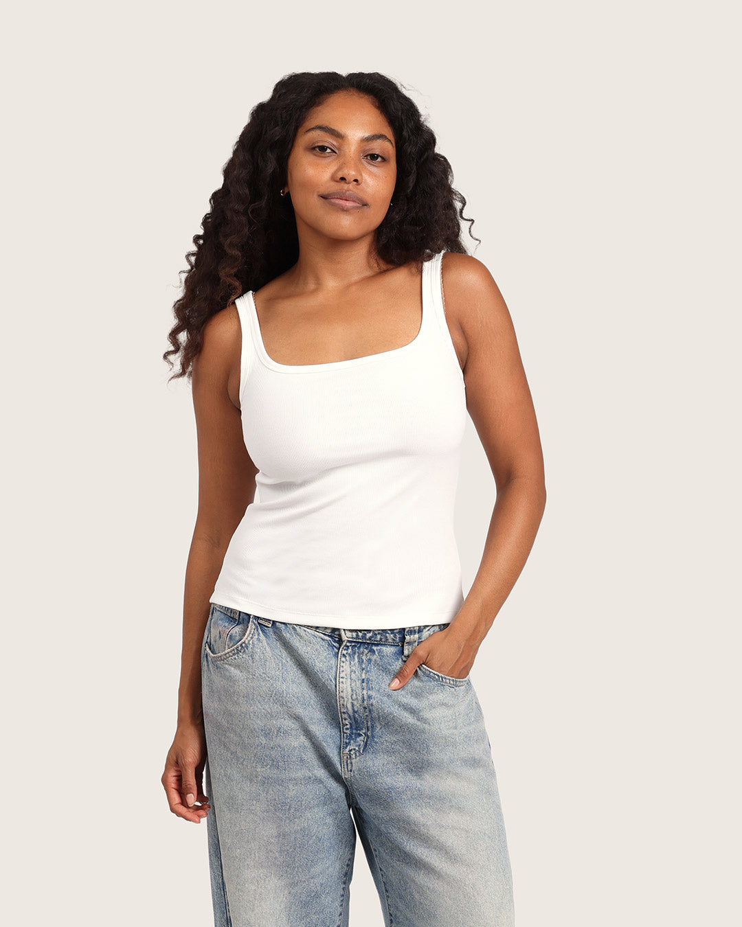 Women's Ribbed Tank Top - White