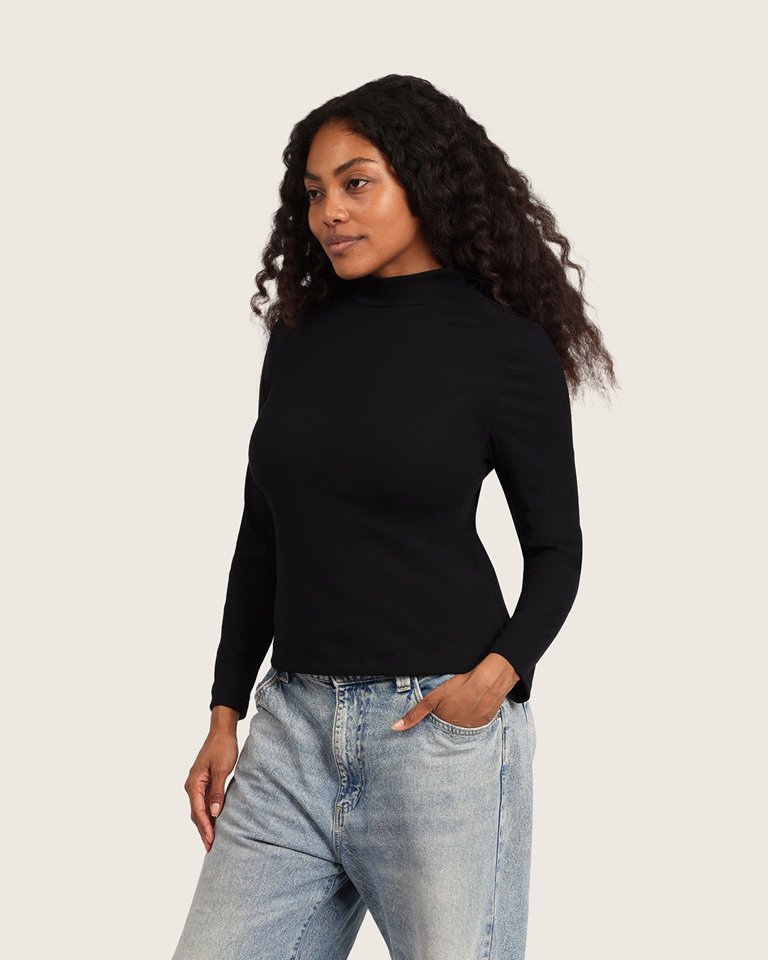 Women's Ribbed Turtleneck Top - Black