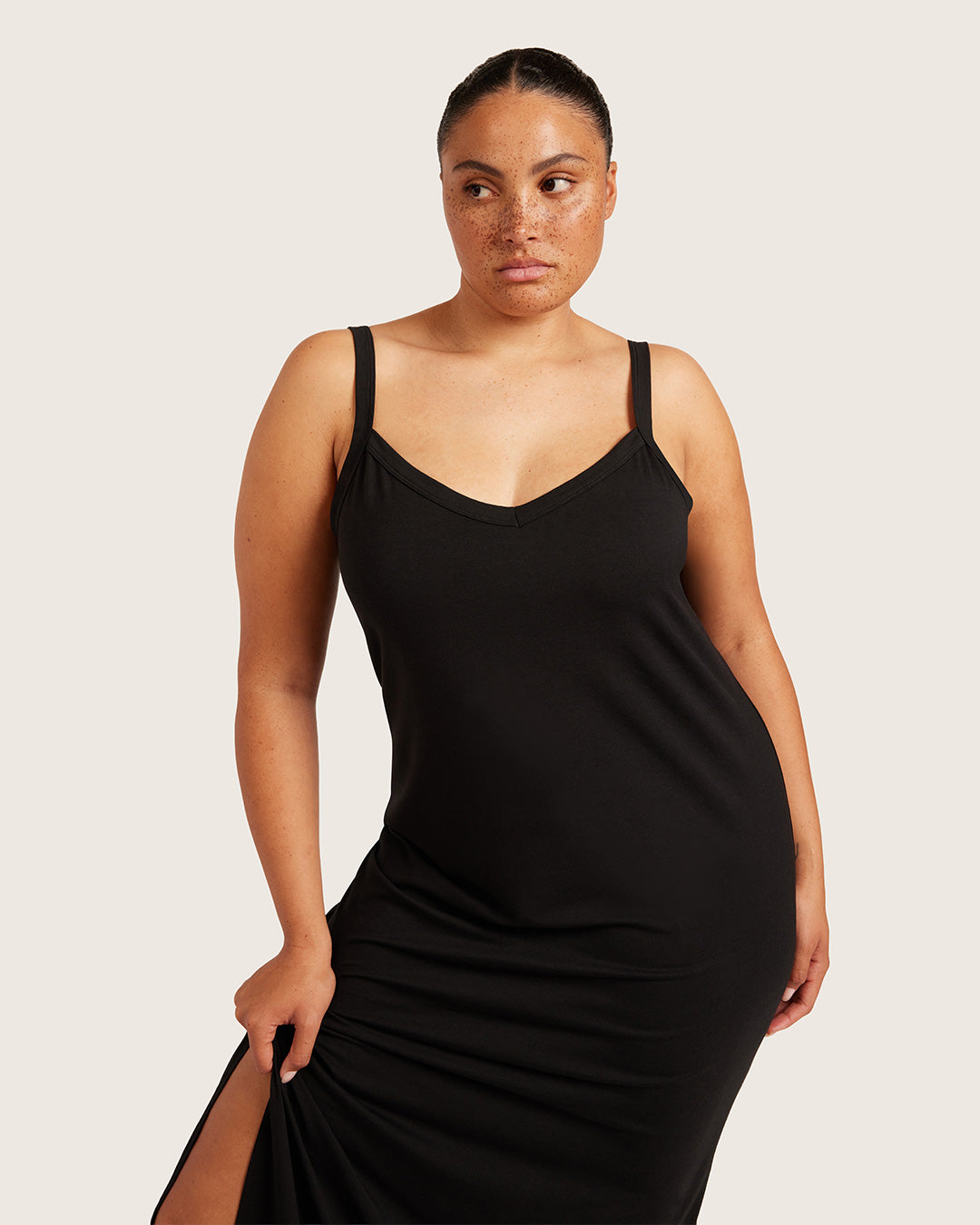 V-Neck Slip Dress - Black