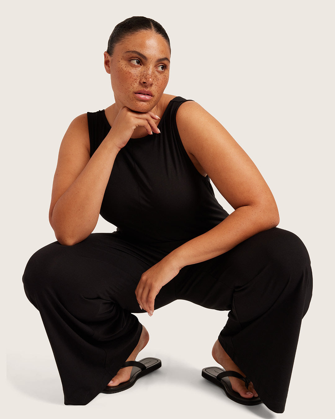 Boat Neck Jumpsuit - Black