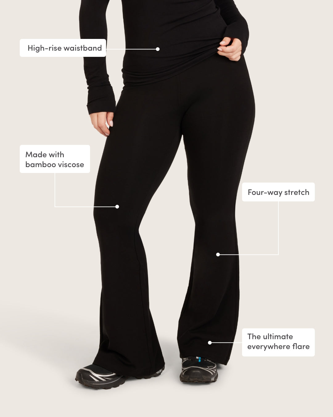 High Waist Flare Pants - Short - Black