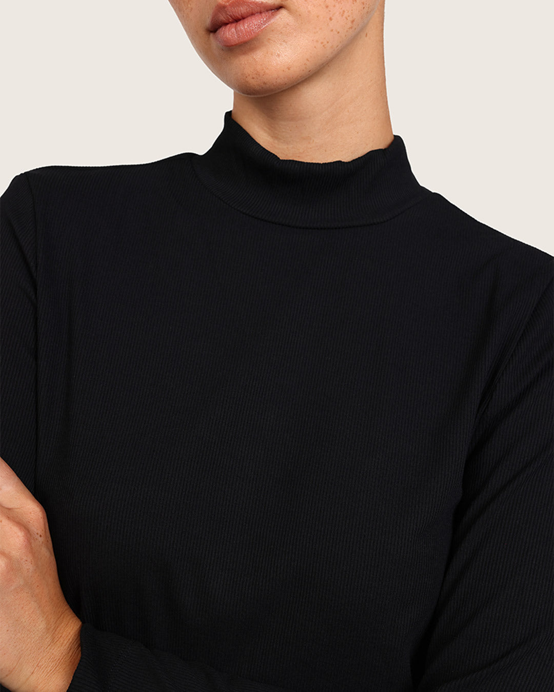 Women's Ribbed Turtleneck Top - Black