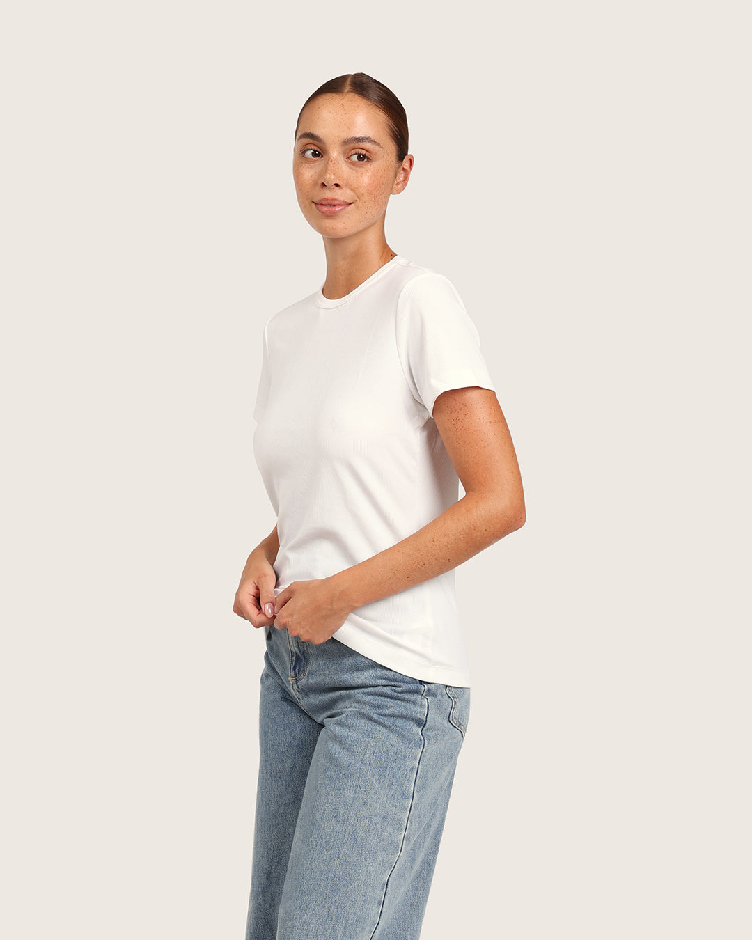 Women's Ribbed Crew Neck T-Shirt - White