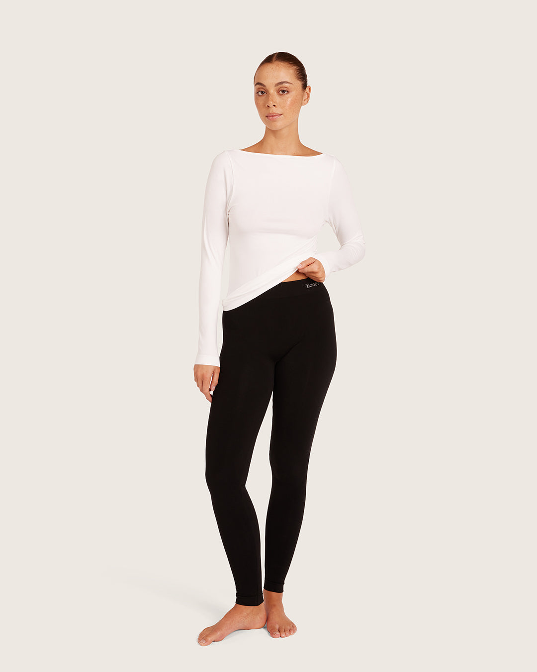 Base Layer Boatneck Long Sleeve Top - White