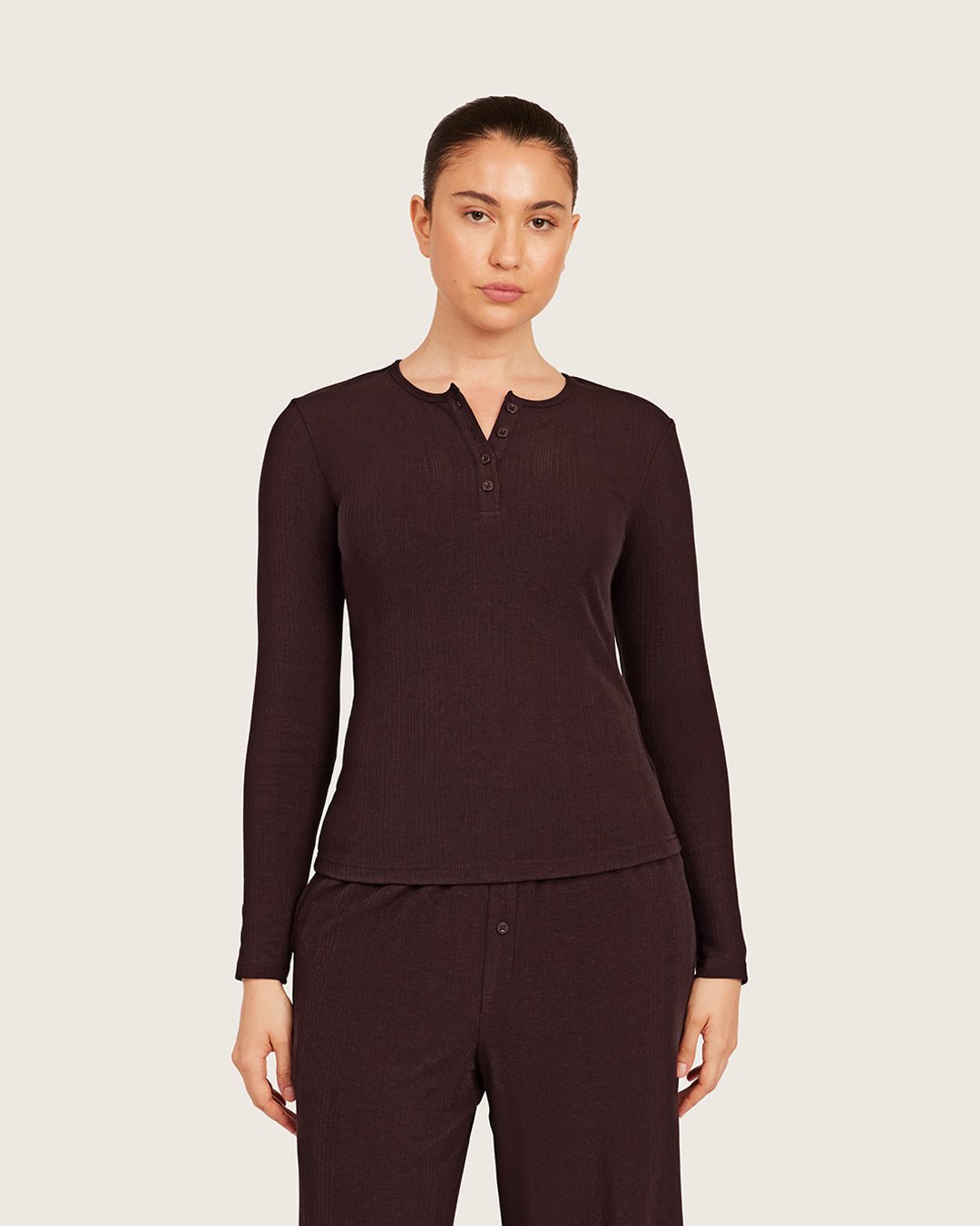 Long Sleeve Henley Top - Mulberry