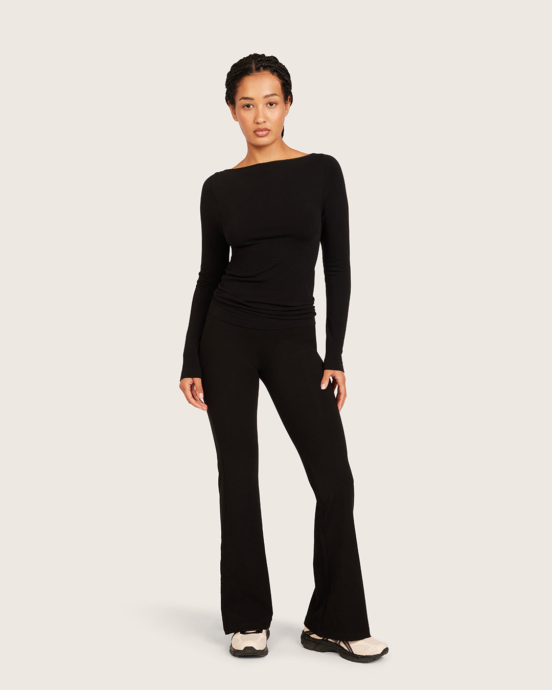 High Waist Flare Pants - Short - Black