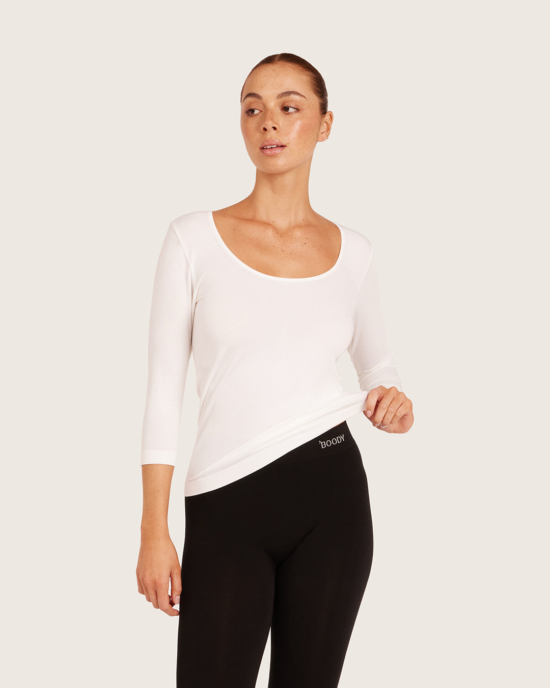 Base Layer 3/4 Sleeve Top - White
