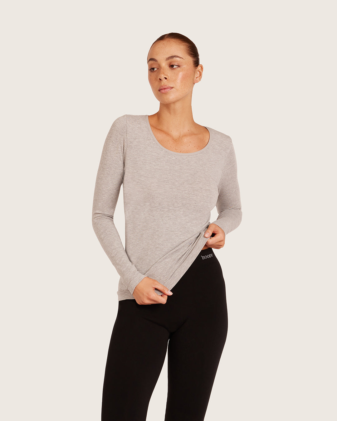 Women's Base Layer Long Sleeve Top - Light Grey Marl