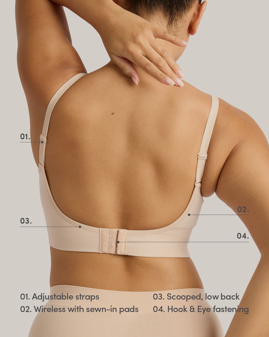 Wireless Low Back Bamboo Bra in Shell – Boody AU